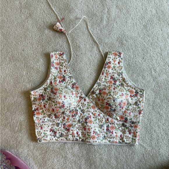 Floral Sleeveless Top Saree Blouse - Picture 1 of 3
